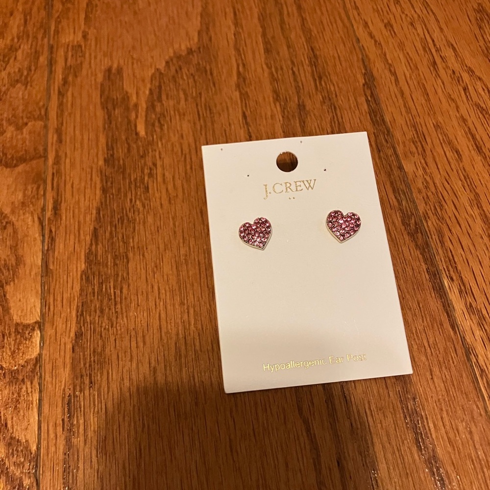 Brand New J. Crew Sparkling Pink Heart Earrings